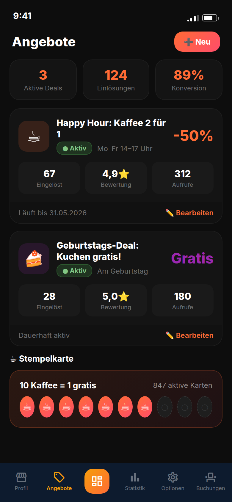Angebote und Stempelkarten