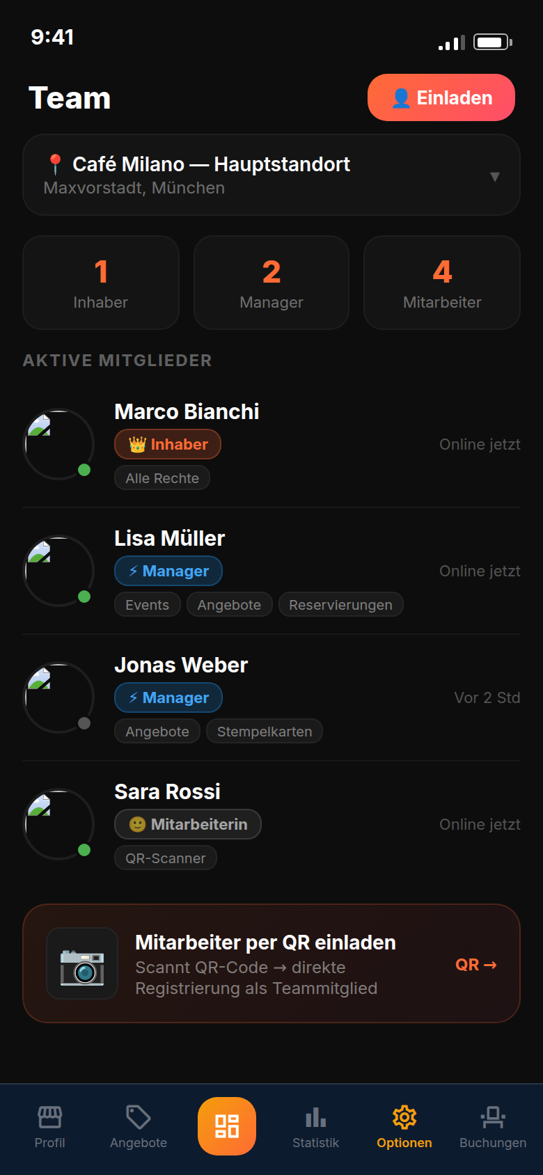Team und Mitarbeiter verwalten